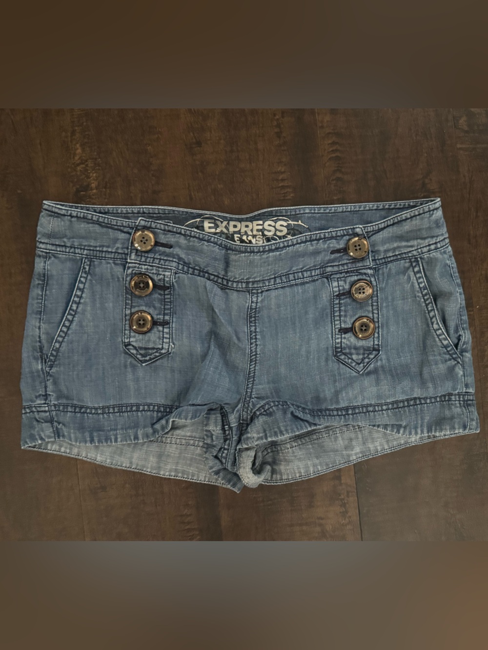 Y2K Express Denim Cargo Shorts Women’s Size 8 Blue Utility Button Pockets